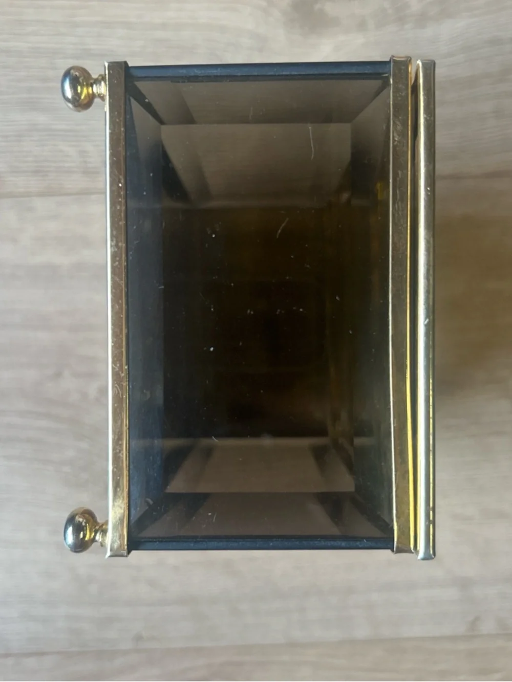 Vintage Glass and Brass Mirrored Jewelry Box with‎ Floral Etching